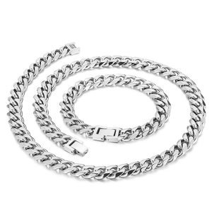 Ensemble Collier Et Bracelet Maille Gourmette Homme Acier Inoxydable Poli Hip Hop Streetwear Bijoux Tendance