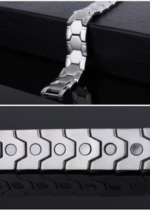 Silver stainless steel magnetic bracelet for men with gold accents and jewelry clasp