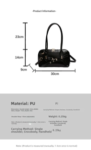 Detailed size specifications for the vintage PU tote bag with adjustable strap