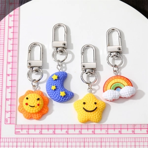 Cute cartoon resin sun moon star and rainbow cloud keychains for bags and accessories