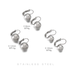 Detailed view of stainless steel ball earrings in 8mm, 10mm, and 12mm sizes