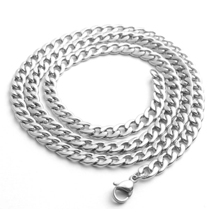 Silver Cuban link necklace in durable stainless steel with a secure lobster clasp