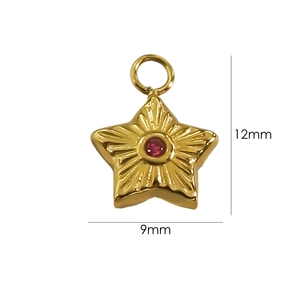 Detail showing 12x9mm gold star pendant with red gemstone for jewelry DIY
