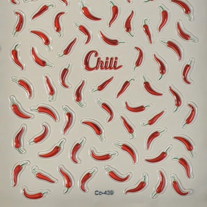 5D geprägte rote Chili-Nagelaufkleber mit 3D-Textur und künstlerischem Chilli-Schriftzug