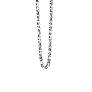 Macro detail of classic 3mm stainless steel silver Rolo chain with interlocked round links