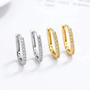 925 Sterling Silver Rectangular Hoop Earrings Micro Pave Zirconia Geometric Square Minimalist Fashionable Jewelry For Women