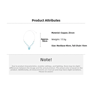 Detail view of V-shaped blue zircon necklace showing dimensions and 17.5g weight