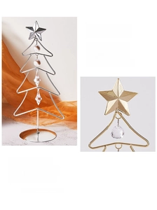 Detail view of iron Christmas tree ornaments with crystal pendants and star topper