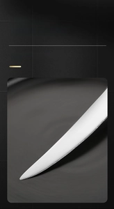 Detail of integrated molding stainless steel steak knife with precision serrated edge