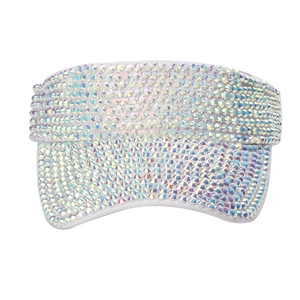 White visor hat with AB rhinestones for summer outdoor sun protection for women