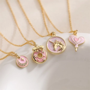 Collana Con Pendente In Smalto Rosa Rame Placcato Oro Ciambella Unicorno Cuore Stella Luna Dolce Gioielli Alla Moda Per Ragazze