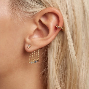 Chic S925 silver jewelry set featuring gold tassel earrings with colorful gemstones
