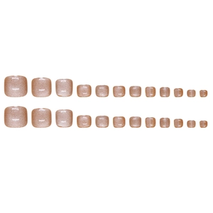 Golden cat-eye glitter press-on toenails set with 24 pieces in various sizes