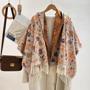 Women National Style Jacquard Tassel Scarf Winter Warm Thickened Viscose Shawl Retro Floral Wrap Ethnic Warm Neck Scarf