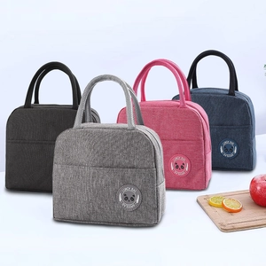 Portable insulated lunch bags in four colors with handle and panda embroidery logo