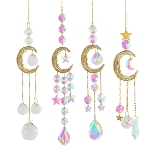 Crystal Suncatcher Hanging Ornament Moon Star Metal Prism Rainbow Maker Home Garden Decor Celestial Decor
