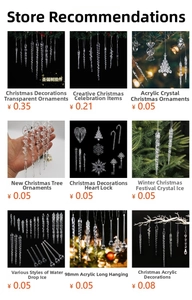 Detailed collection of clear acrylic Christmas tree ornaments including icicles and snowflakes