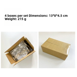 Detail view of 4-pack Christmas metal hooks packaging set with dimensions and weight