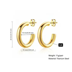 Boucles d'oreilles créoles en acier titane doré pour femmes diamètre 20mm