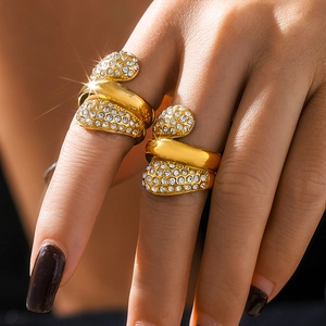 Chic 18K gold plated snake ring with teardrop zirconia pavé setting for women