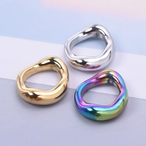 Polished organic geometric 304 stainless steel rings in silver, gold and rainbow colors