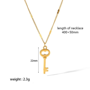 Detailed view of 18K gold plated key pendant with 400+50mm necklace specifications