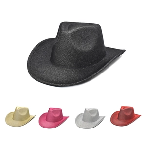 Western Cowboy Hat Shimmering Glitter Sequin Finish Cotton Polyester Blend Wide Brim Party Performance Headwear For Adults