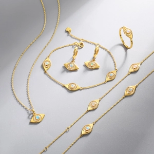 Fashionable S925 sterling silver evil eye jewelry set with gold plating and opal stones