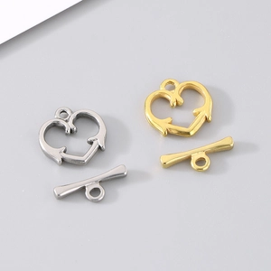 DIY jewelry making supplies 304 stainless steel heart toggle clasps in gold and silver