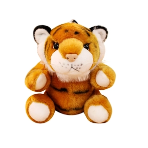 Süßer gelber Tiger Plüsch-Schlüsselanhänger mit schwarzen Streifen und weißem Detail