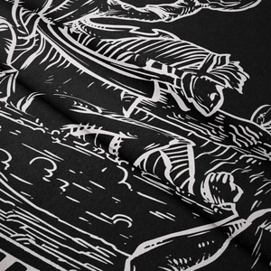 Detaillierte Nahaufnahme der Webstoffstruktur mit schwarz-weißen Tarot-Böhmen-Mustern