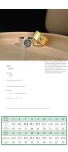Size chart for S925 sterling silver Elizabeth ring showing widths and diameter metrics