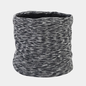 Detail of winter tie-dye knit neck warmer featuring thick grey textured thermal lining