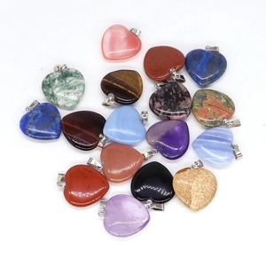 Pendentifs cœur en pierre naturelle polie de diverses couleurs avec attaches pour bijoux DIY