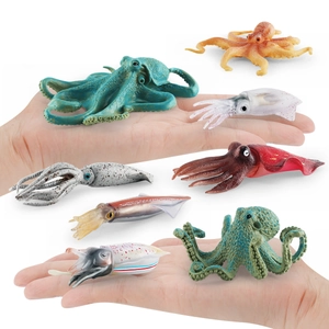 Realistic toy octopus and squid models set made of soft PVC with detailed textures
