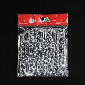 Set of 12 transparent Christmas icicle ornaments with silver strings for holiday tree decor
