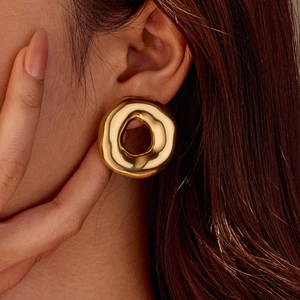Minimalist Irregular Geometric Hollow Round Stainless Steel Hoop Earrings Women 18K Gold Silver Plated Fashion Jewelry