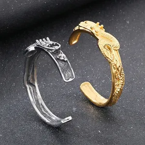 Bracciale Rigido Drago Acciaio Inossidabile Vintage Rilievo Stile Punk Rock Bracciale Aperto Regolabile Da Uomo