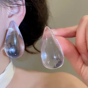 Korean Minimalist Teardrop Acrylic Stud Earrings For Women Clear Resin Water Drop Earrings With 925 Sterling Silver Earring Post