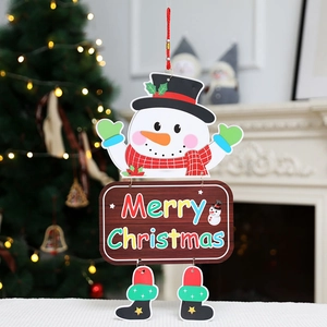 Christmas hanging decoration featuring snowman design and Merry Christmas wooden sign