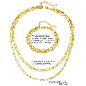 Detailed specs of double-layer stainless steel gold chain necklace and bracelet set