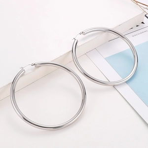 Minimalist silver hoop earrings shown with books and dried flowers in a lifestyle setting