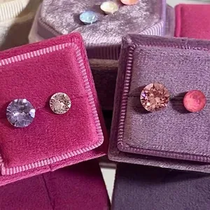 Sparkling multi-color round cut titanium steel stud earrings in luxury velvet boxes