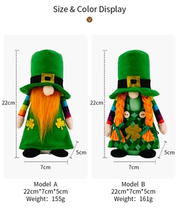 St. Patrick's Day gnome plush doll set, Irish clover dwarf decoration, cute holiday festive toy.