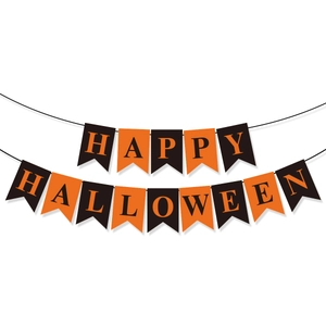 Classic Happy Halloween swallowtail banner with black and orange festive pennant flags