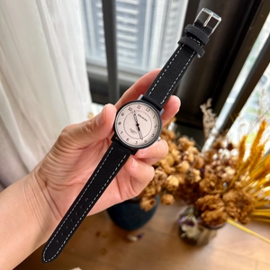 DOUKOU minimalist quartz watch with black suede strap and white dial for students