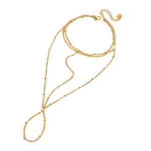 Bracelet de main double couche en acier inoxydable doré avec perles et chaîne réglable