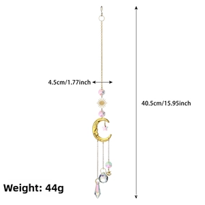 Detailed dimension guide for moon and star crystal suncatcher showing 40.5cm height