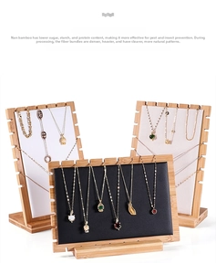 Close-up of bamboo necklace display racks with anti-mold fiber and multi-slot design
