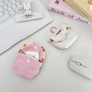 Colorblock fabric earphone pouch for wireless Bluetooth headphones with snap closure
